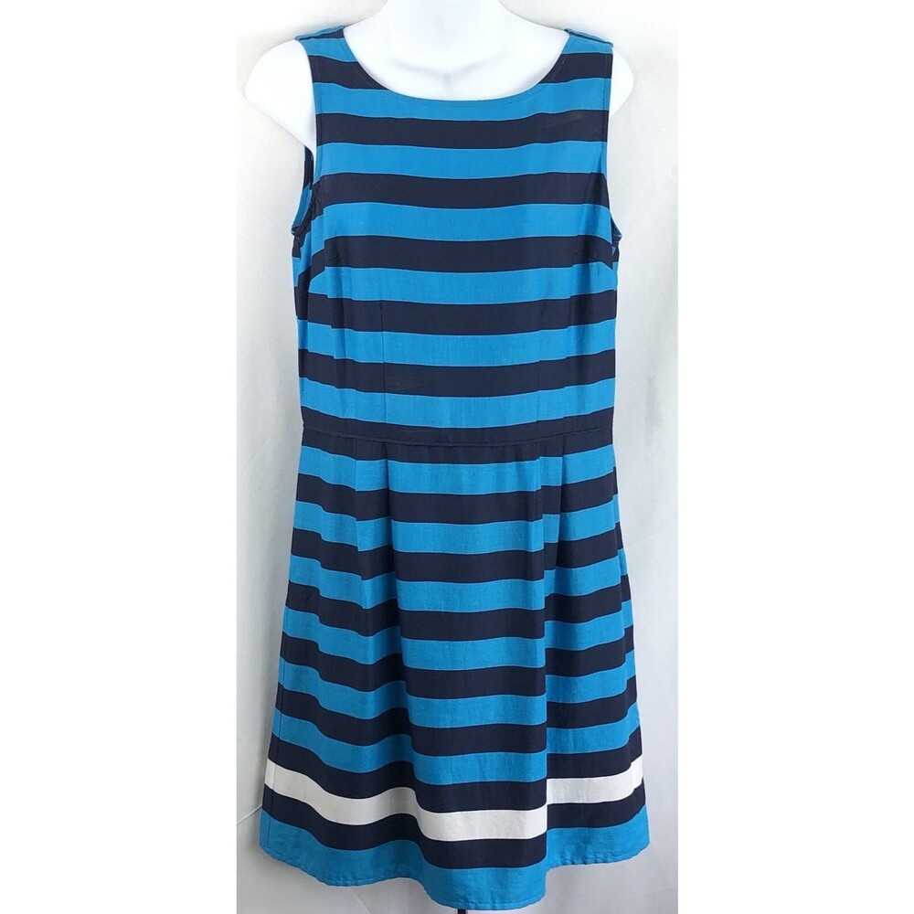 NWT Tommy Hilfiger Sleeveless tank Dress 10 Blue Stripe Sheath Drop Waist Pleats